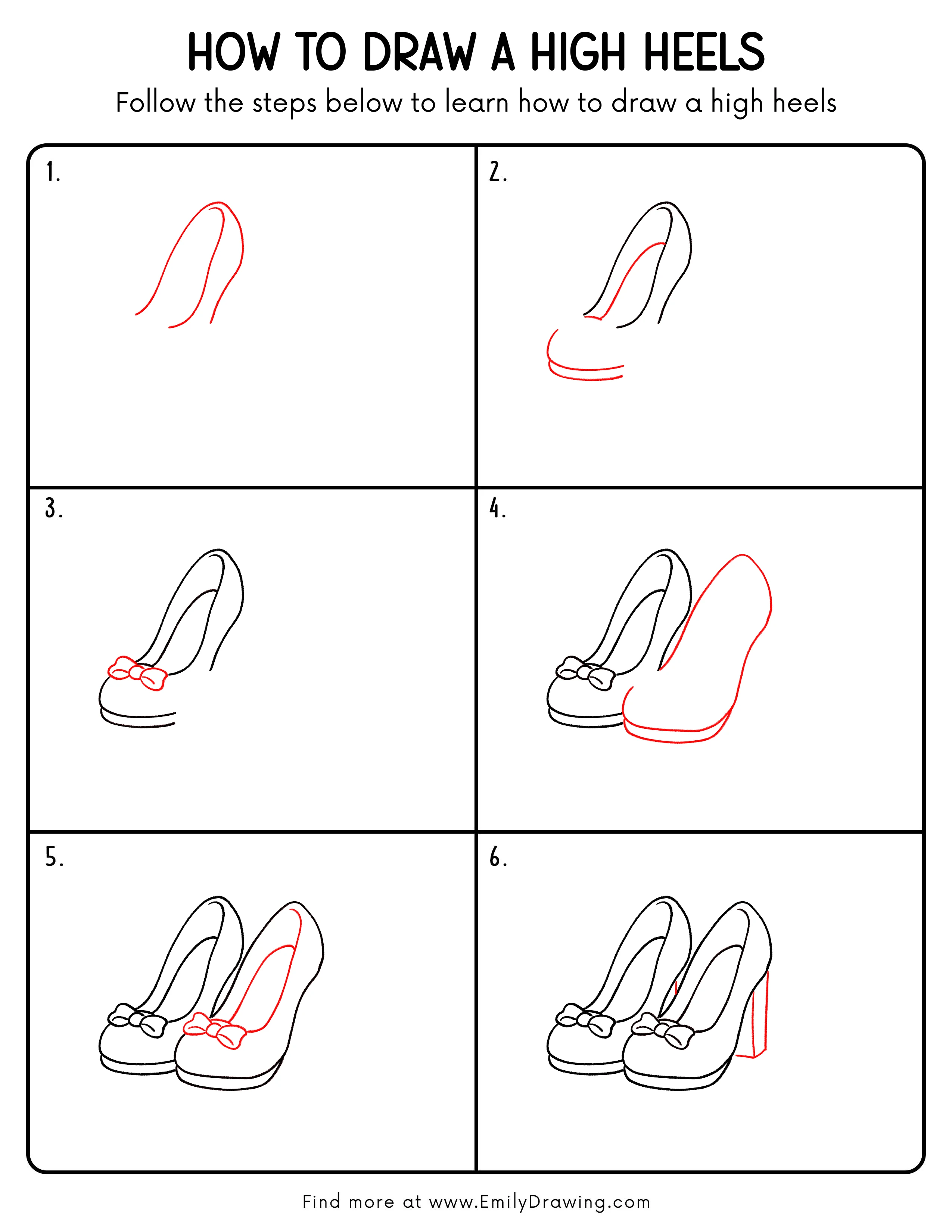 Printable High Heels Drawing Guide